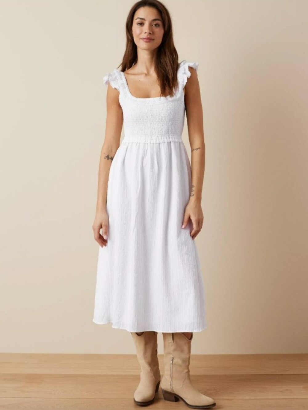 American Eagle White Smocked Dress XL Ruffle Strap Summer Dress NWOT